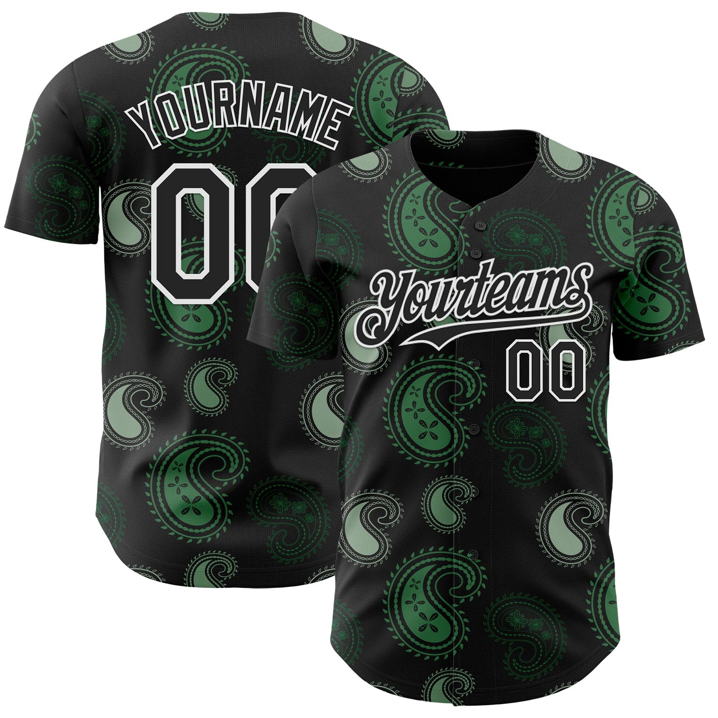 Custom Black Green-White Burning Man Paisley Bandana Rave Authentic Baseball Jersey