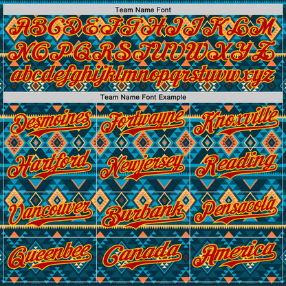 Custom Blue Red-Gold Burning Man Aztec Tribal Geometric Authentic Baseball Jersey