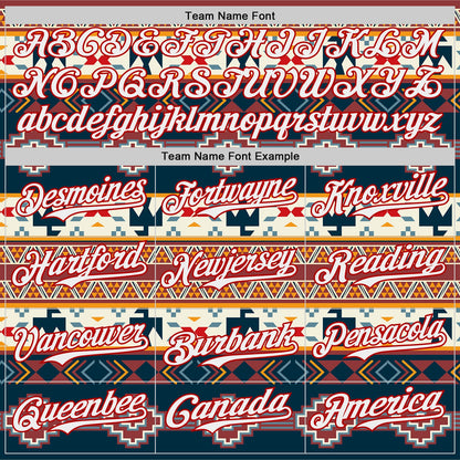 Custom Navy White Yellow-Red Burning Man Aztec Tribal Geometric Authentic Baseball Jersey