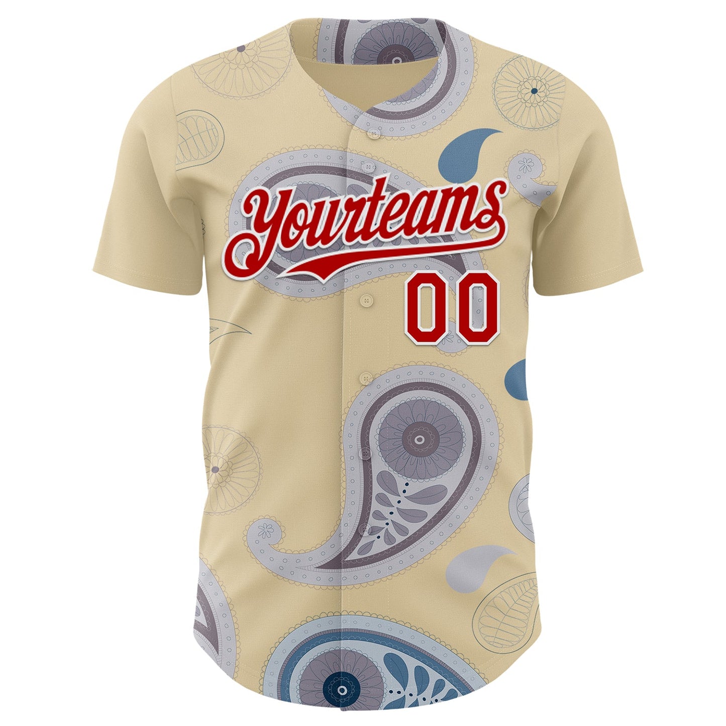 Custom Cream Red Gray-White Burning Man Paisley Bandana Rave Authentic Baseball Jersey