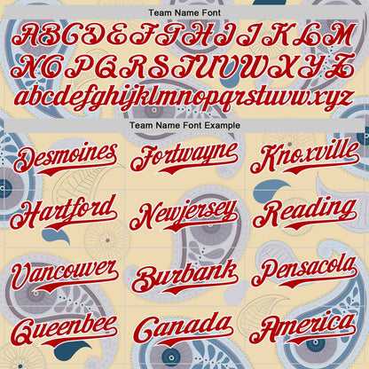 Custom Cream Red Gray-White Burning Man Paisley Bandana Rave Authentic Baseball Jersey