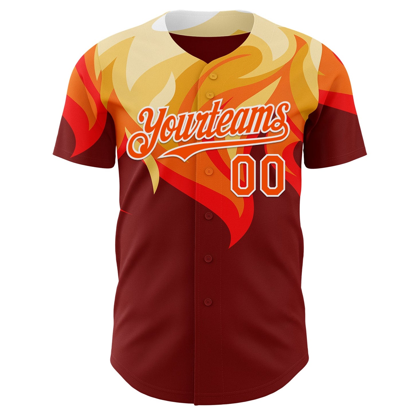 Custom Red Orange Yellow-White Burning Man Fire Desert Authentic Baseball Jersey