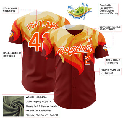 Custom Red Orange Yellow-White Burning Man Fire Desert Authentic Baseball Jersey
