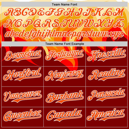 Custom Red Orange Yellow-White Burning Man Fire Desert Authentic Baseball Jersey