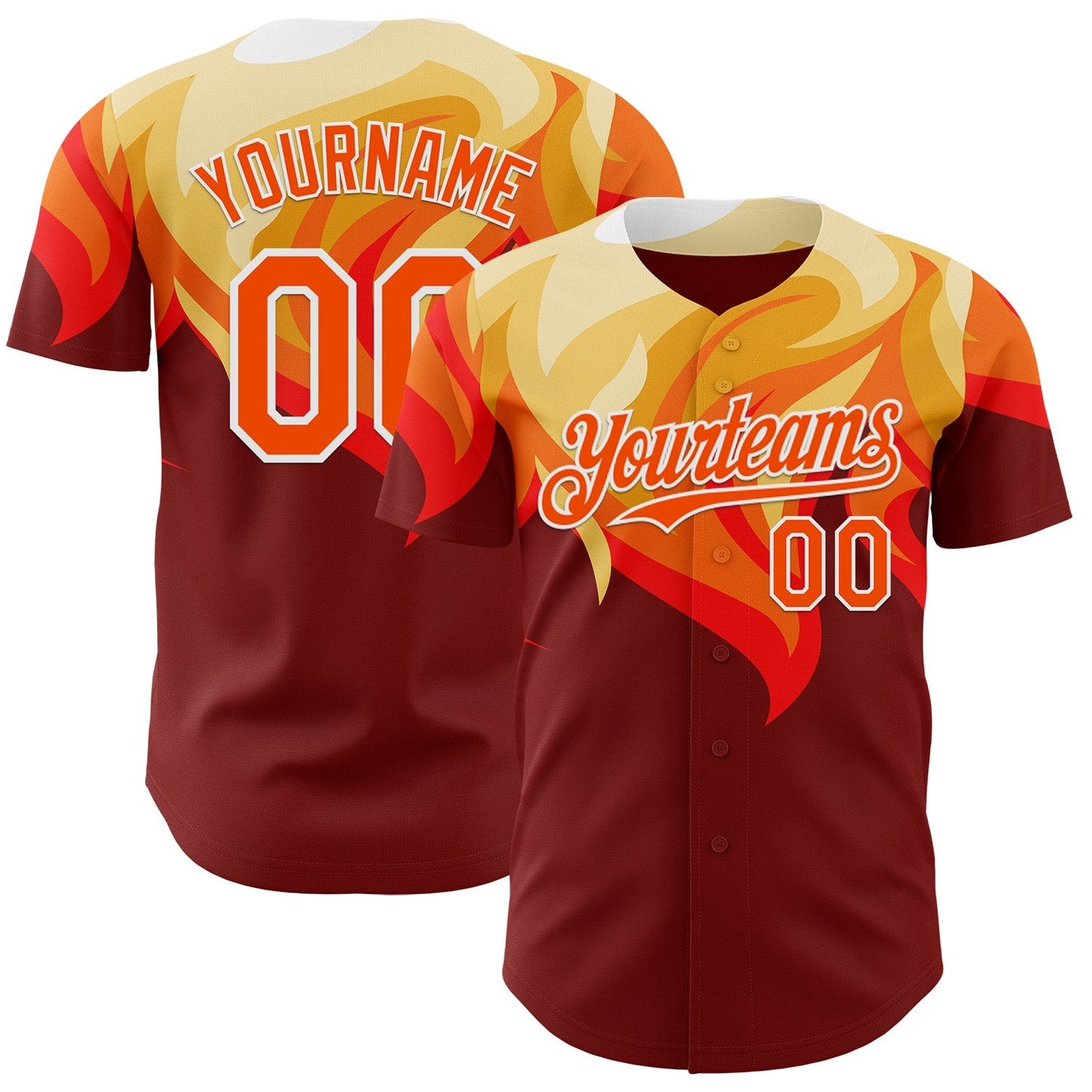 Custom Red Orange Yellow-White Burning Man Fire Desert Authentic Baseball Jersey