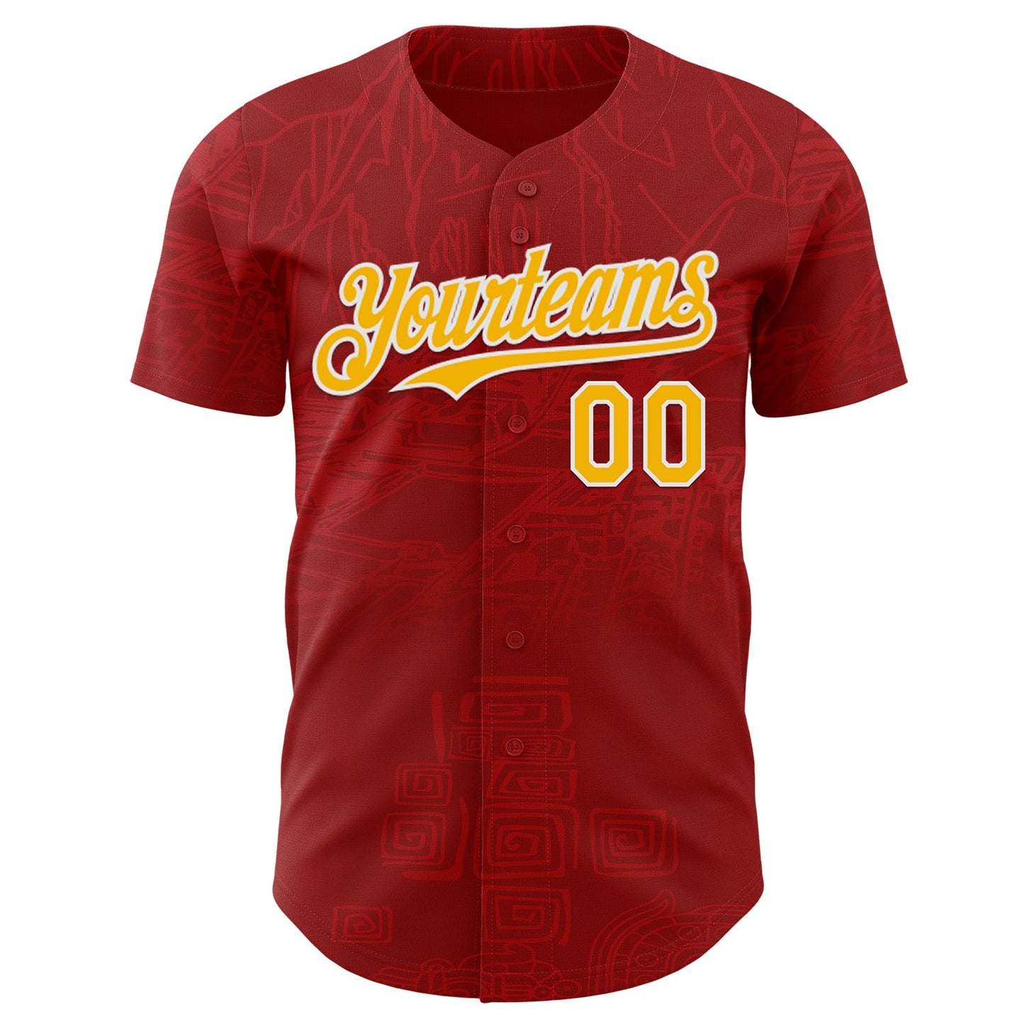 Custom Red Gold-White Burning Man Aztec Tribal Authentic Baseball Jersey
