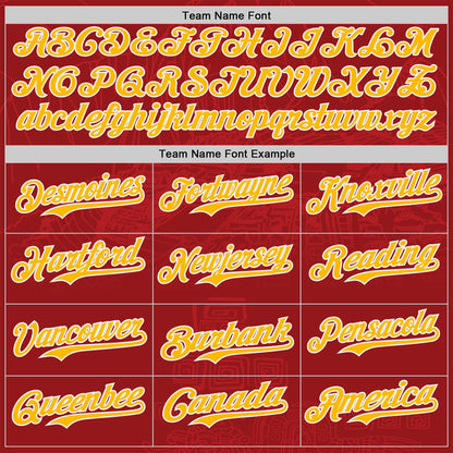 Custom Red Gold-White Burning Man Aztec Tribal Authentic Baseball Jersey