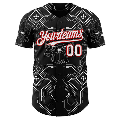 Custom Black White-Red Cyberpunk Futuristic Rave Authentic Baseball Jersey
