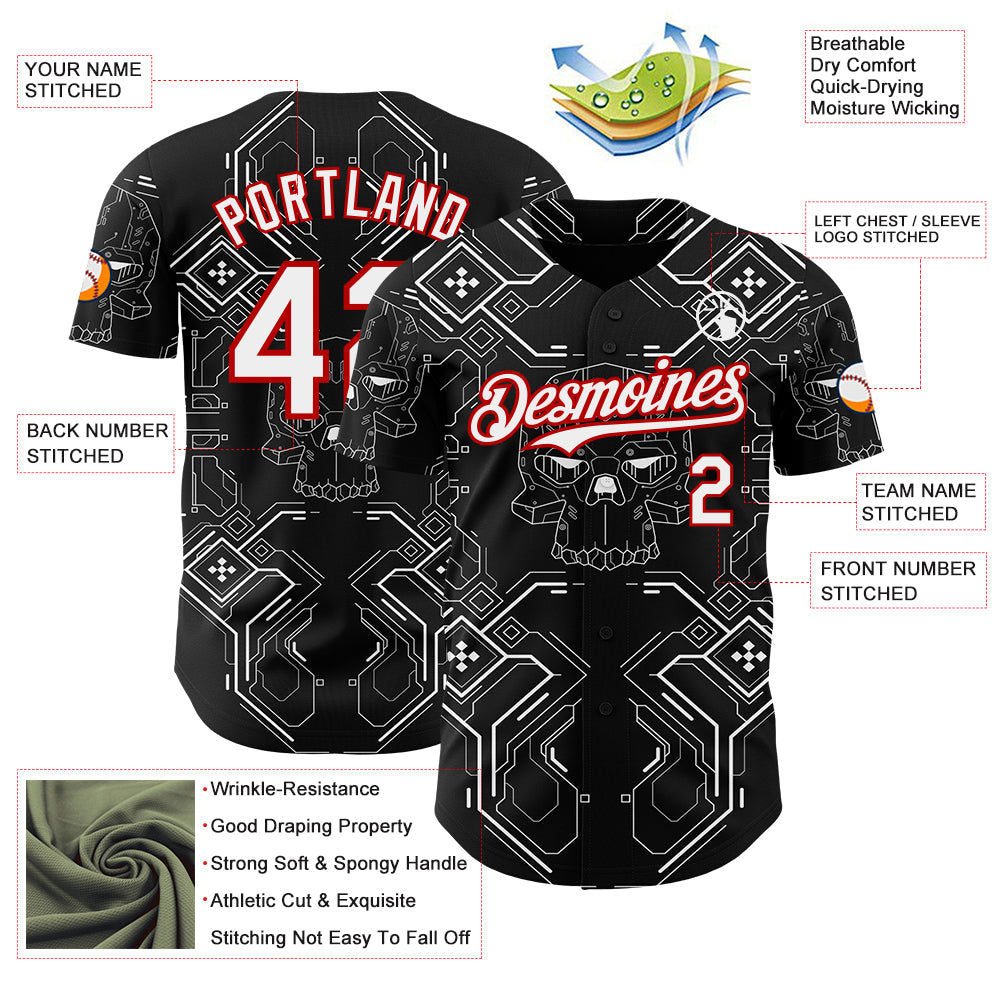 Custom Black White-Red Cyberpunk Futuristic Rave Authentic Baseball Jersey