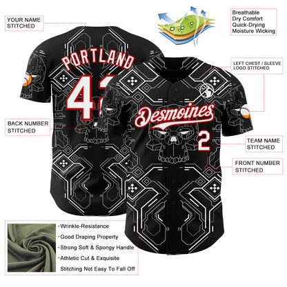 Custom Black White-Red Cyberpunk Futuristic Rave Authentic Baseball Jersey