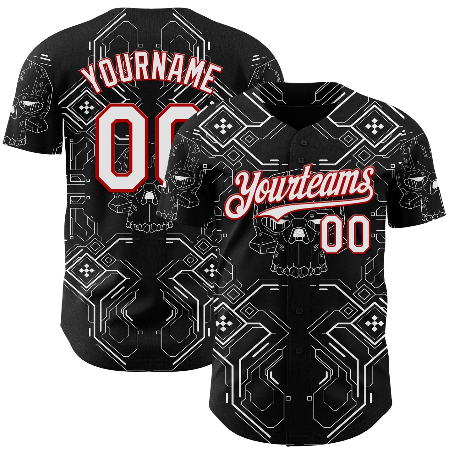 Custom Black White-Red Cyberpunk Futuristic Rave Authentic Baseball Jersey