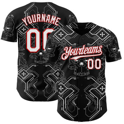 Custom Black White-Red Cyberpunk Futuristic Rave Authentic Baseball Jersey