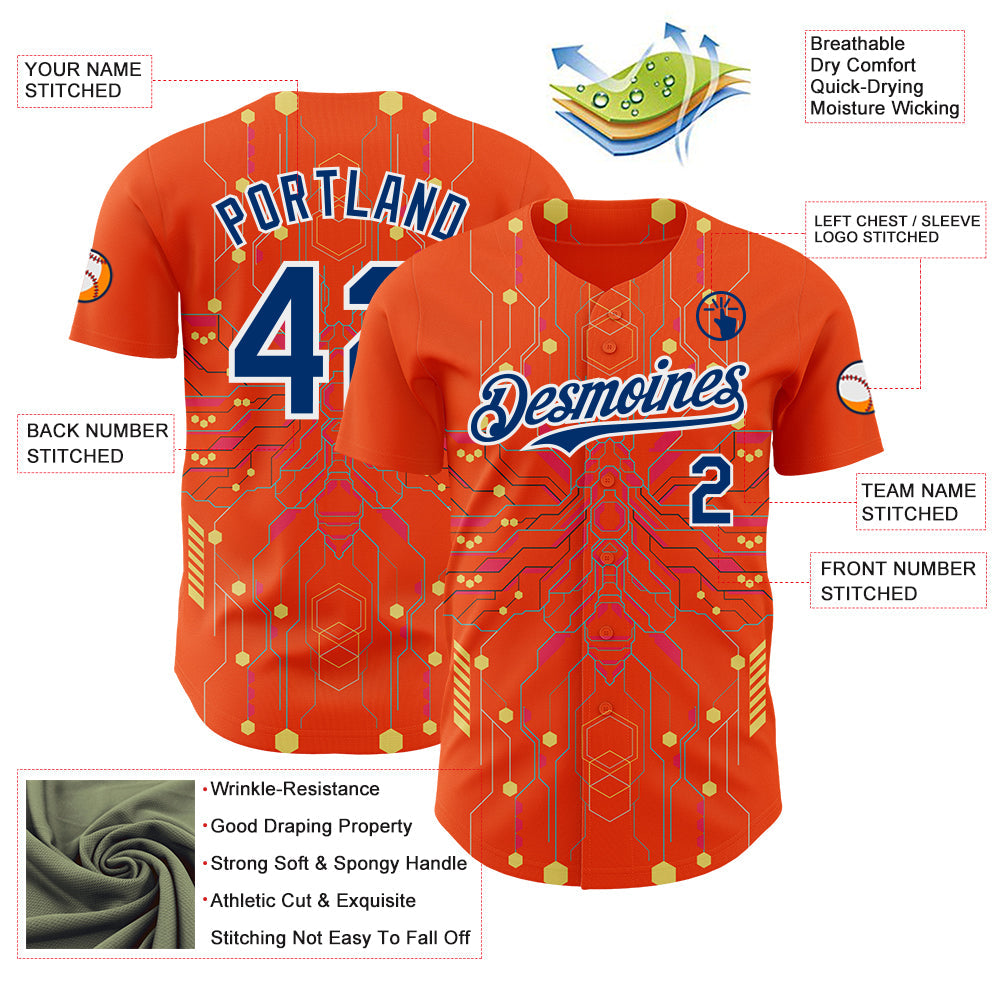 Custom Orange US Navy Blue Gold-White Cyberpunk Futuristic Rave Authentic Baseball Jersey