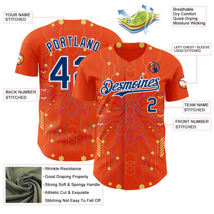 Custom Orange US Navy Blue Gold-White Cyberpunk Futuristic Rave Authentic Baseball Jersey