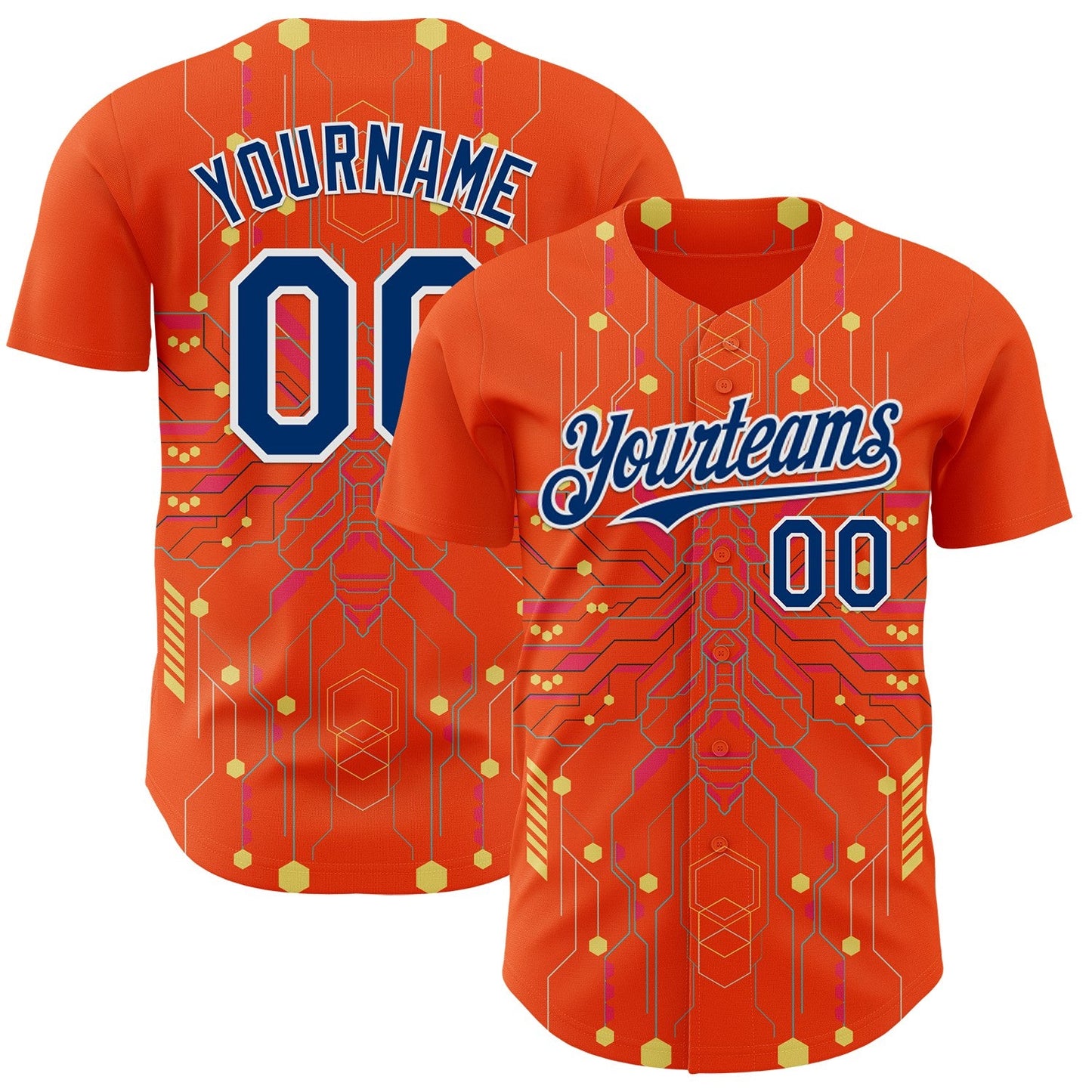 Custom Orange US Navy Blue Gold-White Cyberpunk Futuristic Rave Authentic Baseball Jersey