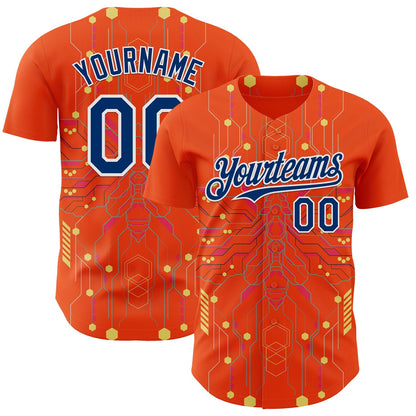 Custom Orange US Navy Blue Gold-White Cyberpunk Futuristic Rave Authentic Baseball Jersey