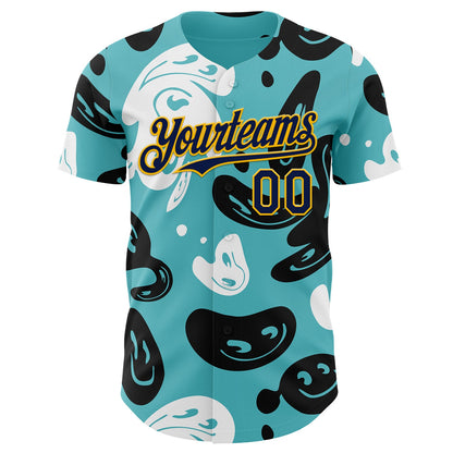 Custom Blue Navy-Gold Trippy Psychedelic Cartoon Rave Authentic Baseball Jersey