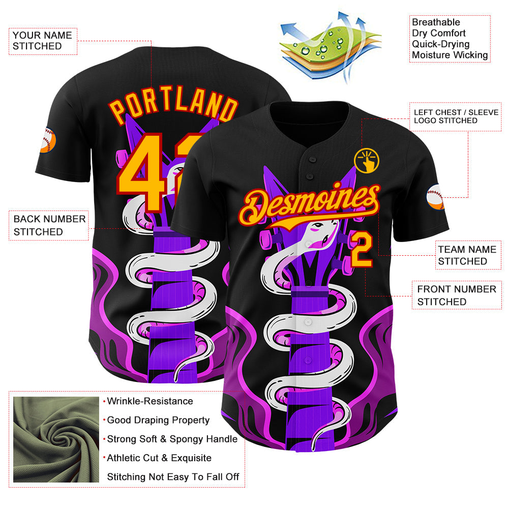 Custom Black Gold Purple Pink-Red Psychedelic Music Festival Rave Authentic Baseball Jersey