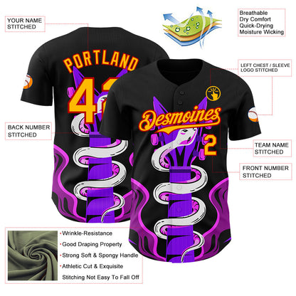 Custom Black Gold Purple Pink-Red Psychedelic Music Festival Rave Authentic Baseball Jersey