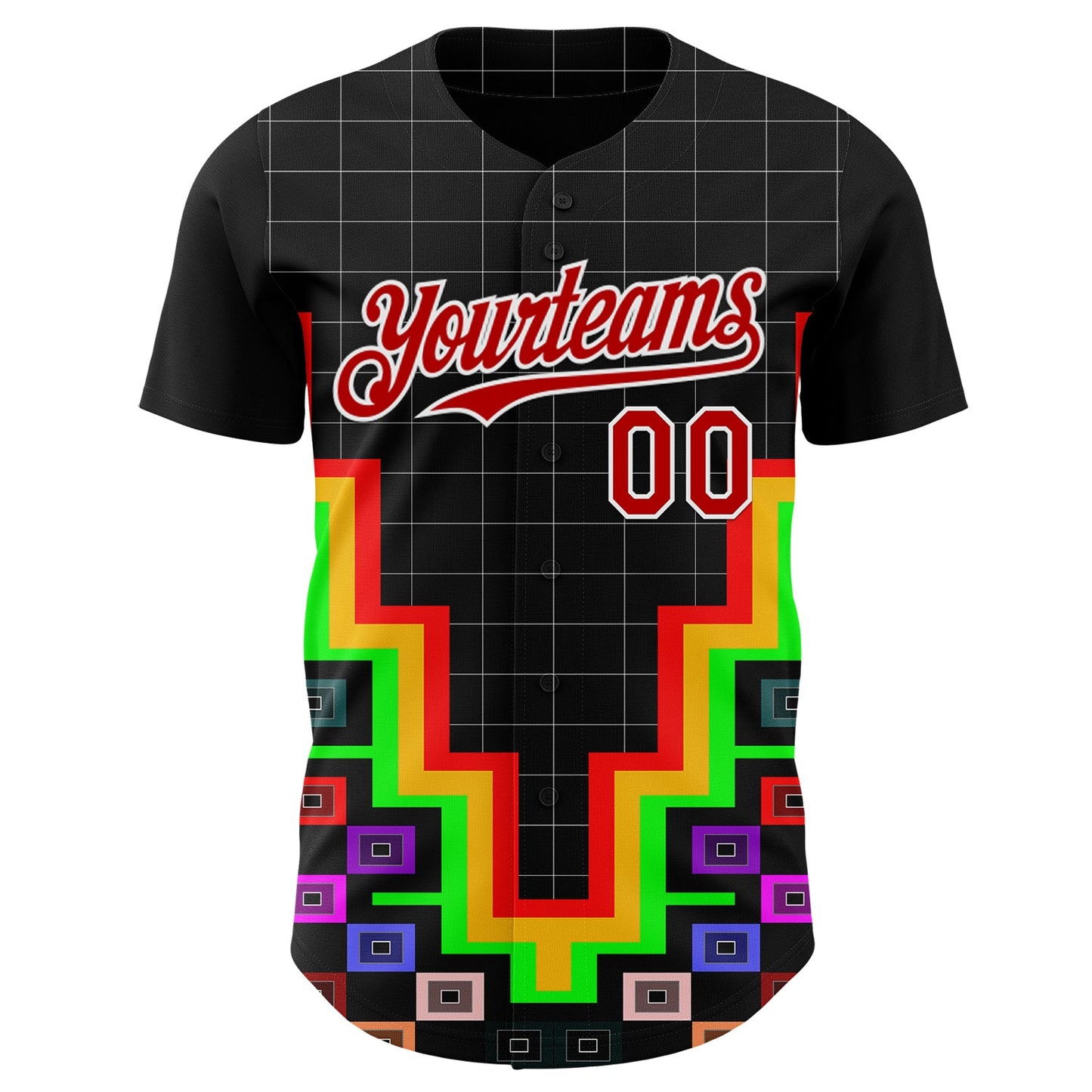 Custom Black Red-White Vaporwave Pixel Geometric Authentic Baseball Jersey