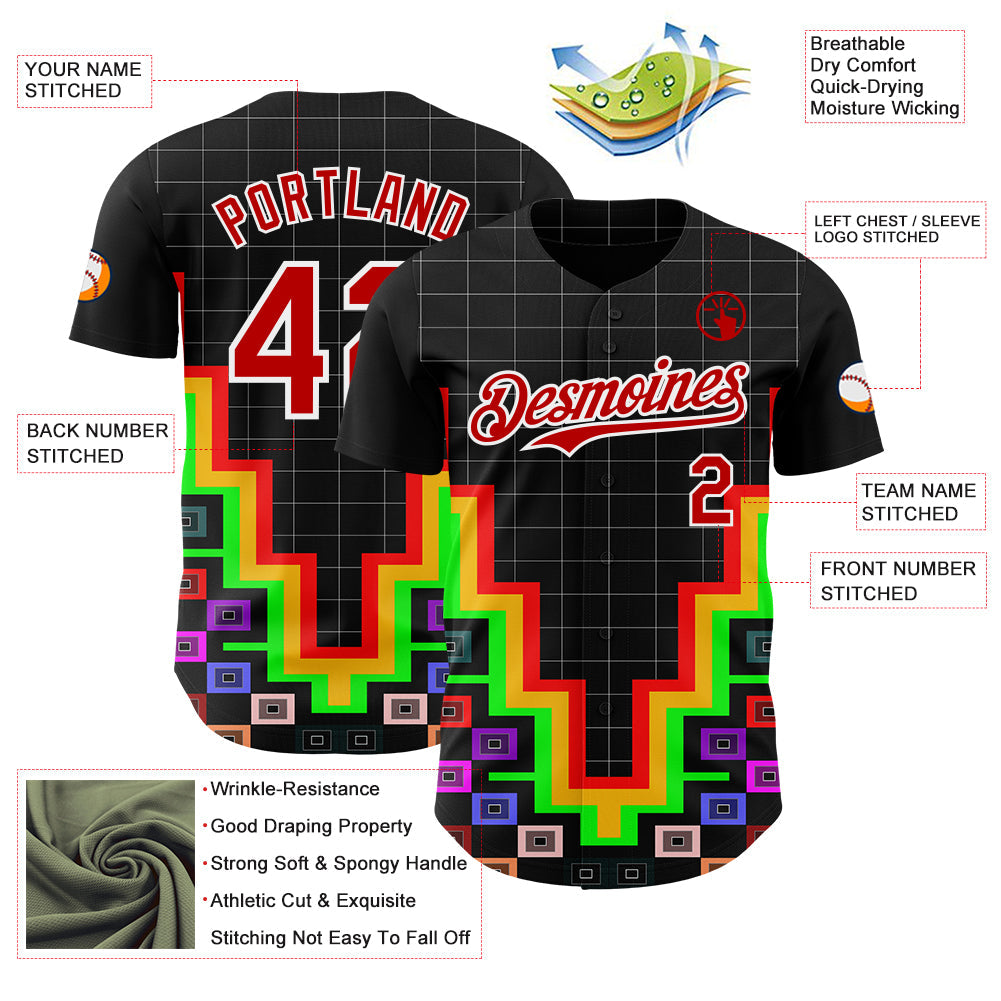 Custom Black Red-White Vaporwave Pixel Geometric Authentic Baseball Jersey
