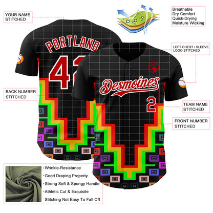 Custom Black Red-White Vaporwave Pixel Geometric Authentic Baseball Jersey