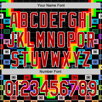 Custom Black Red-White Vaporwave Pixel Geometric Authentic Baseball Jersey