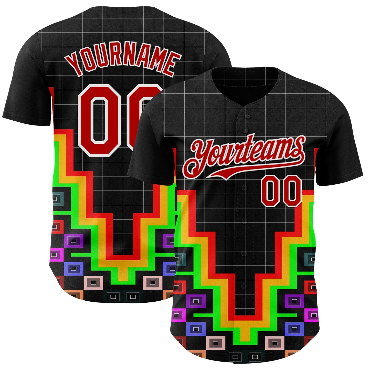 Custom Black Red-White Vaporwave Pixel Geometric Authentic Baseball Jersey