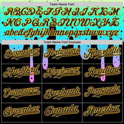 Custom Black Green-Gold Psychedelic Starry Melting Dripping Authentic Baseball Jersey