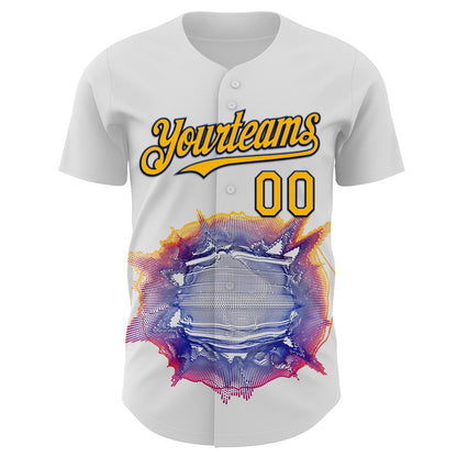 Custom White Gold-Navy Burning Man Music Wave Authentic Baseball Jersey