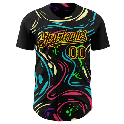 Custom Black Brown-Gold Burning Man Trippy Fluid Liquid Authentic Baseball Jersey