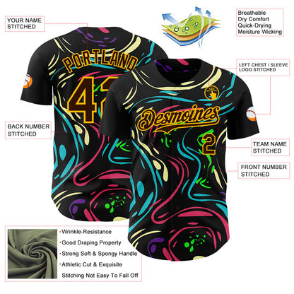 Custom Black Brown-Gold Burning Man Trippy Fluid Liquid Authentic Baseball Jersey