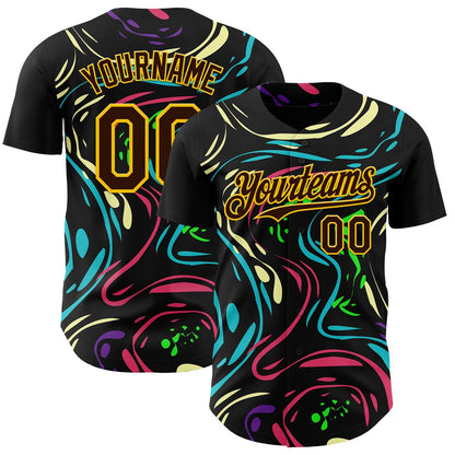 Custom Black Brown-Gold Burning Man Trippy Fluid Liquid Authentic Baseball Jersey