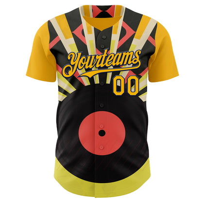 Custom Gold-Navy Burning Man Music Record Authentic Baseball Jersey