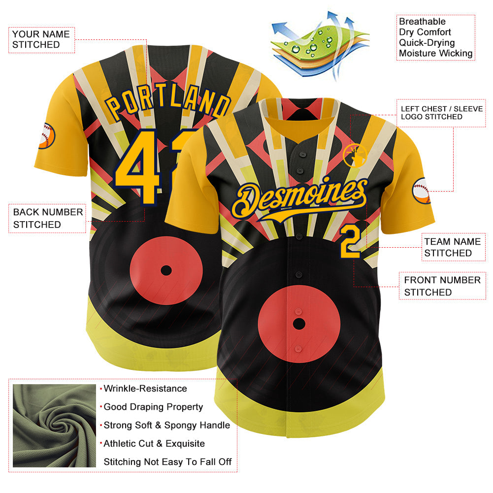 Custom Gold-Navy Burning Man Music Record Authentic Baseball Jersey