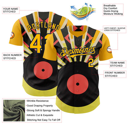 Custom Gold-Navy Burning Man Music Record Authentic Baseball Jersey