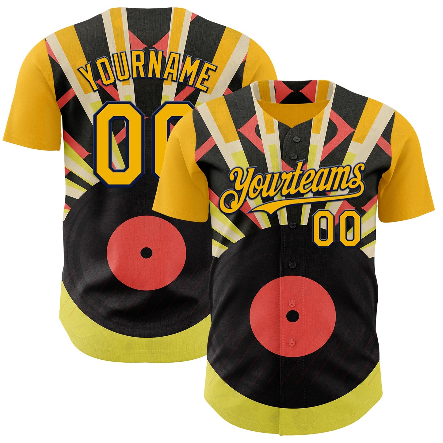 Custom Gold-Navy Burning Man Music Record Authentic Baseball Jersey
