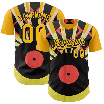 Custom Gold-Navy Burning Man Music Record Authentic Baseball Jersey