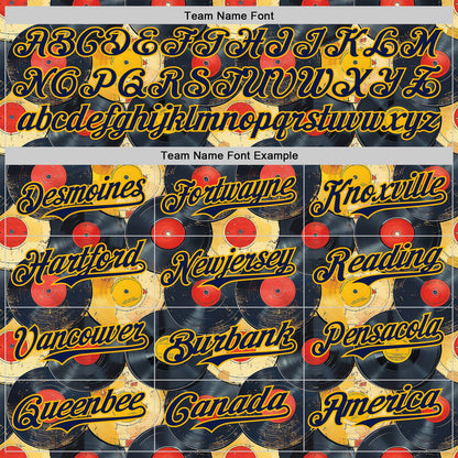 Custom Black Navy-Gold Burning Man Music Record Authentic Baseball Jersey