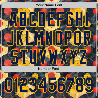 Custom Black Navy-Gold Burning Man Music Record Authentic Baseball Jersey