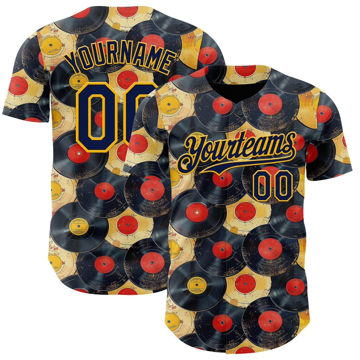 Custom Black Navy-Gold Burning Man Music Record Authentic Baseball Jersey
