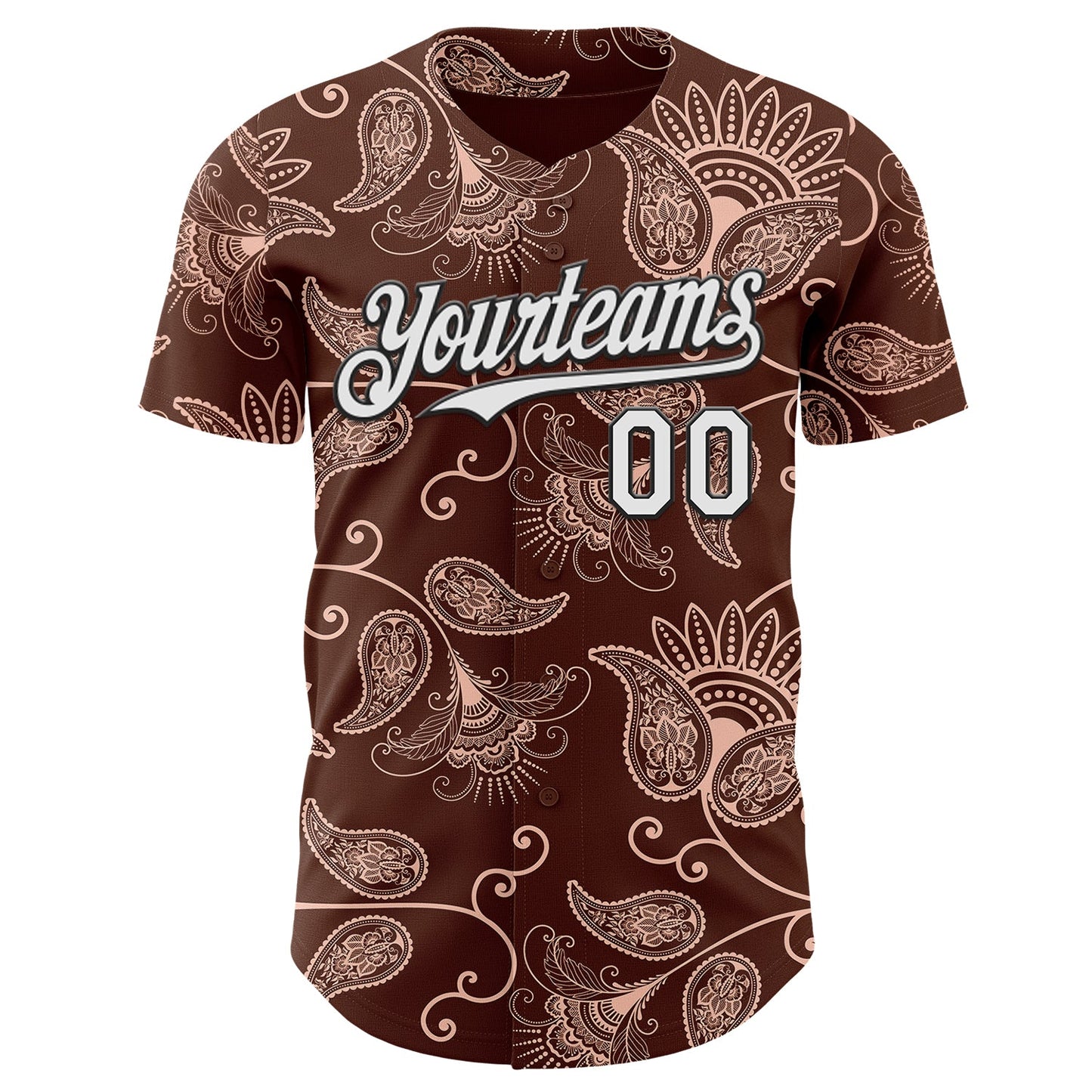 Custom Brown White-Black Burning Man Paisley Bandana Rave Authentic Baseball Jersey
