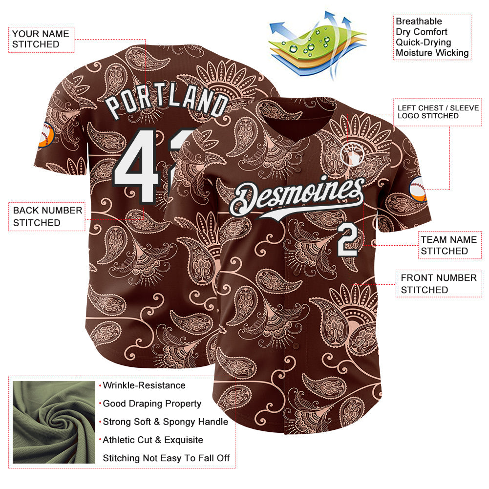 Custom Brown White-Black Burning Man Paisley Bandana Rave Authentic Baseball Jersey