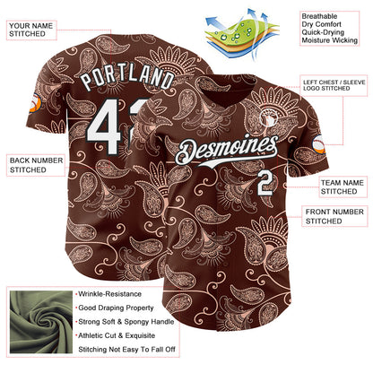 Custom Brown White-Black Burning Man Paisley Bandana Rave Authentic Baseball Jersey