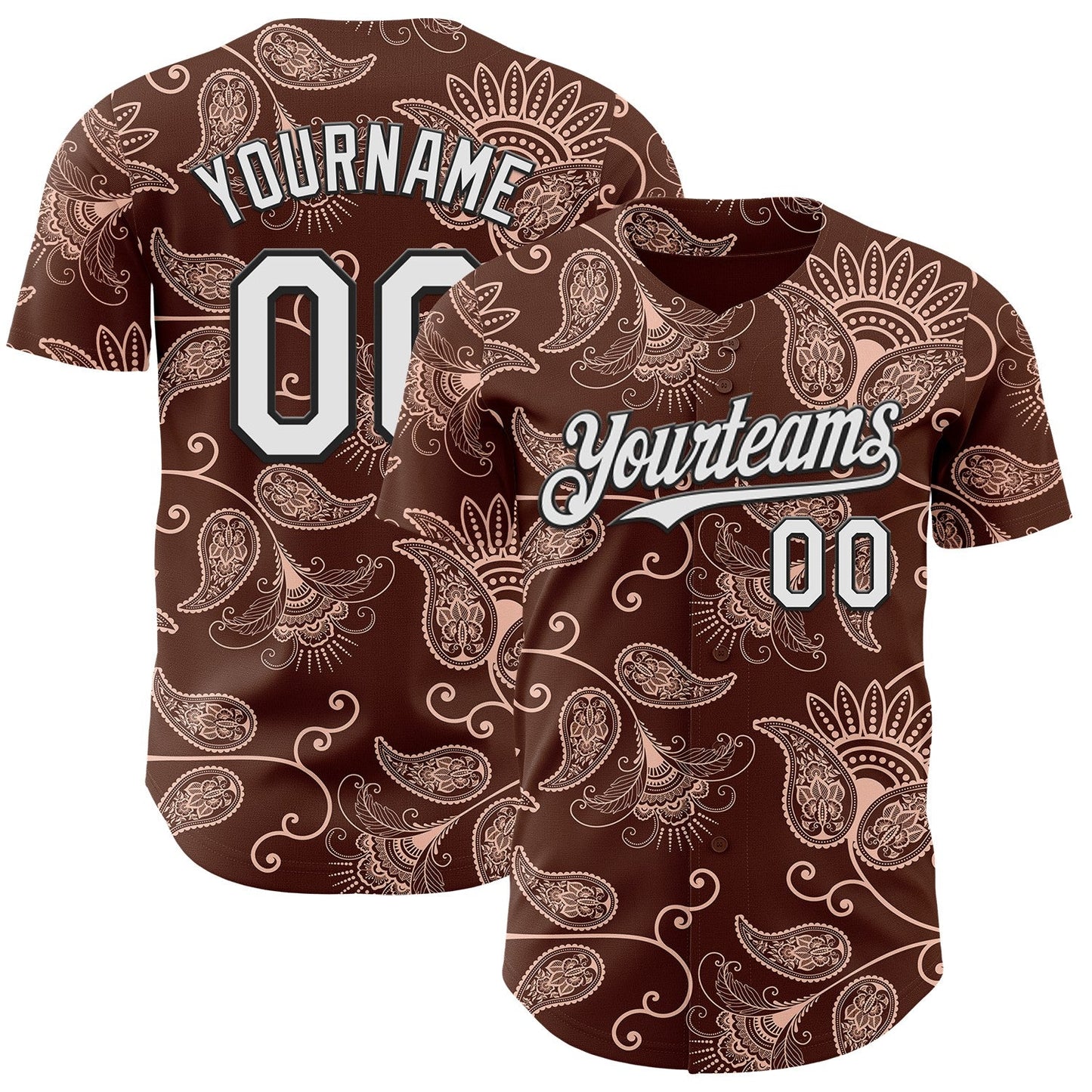 Custom Brown White-Black Burning Man Paisley Bandana Rave Authentic Baseball Jersey