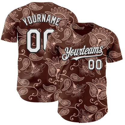 Custom Brown White-Black Burning Man Paisley Bandana Rave Authentic Baseball Jersey