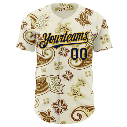 Custom White Navy-Gold Burning Man Boho Paisley Bandana Rave Authentic Baseball Jersey