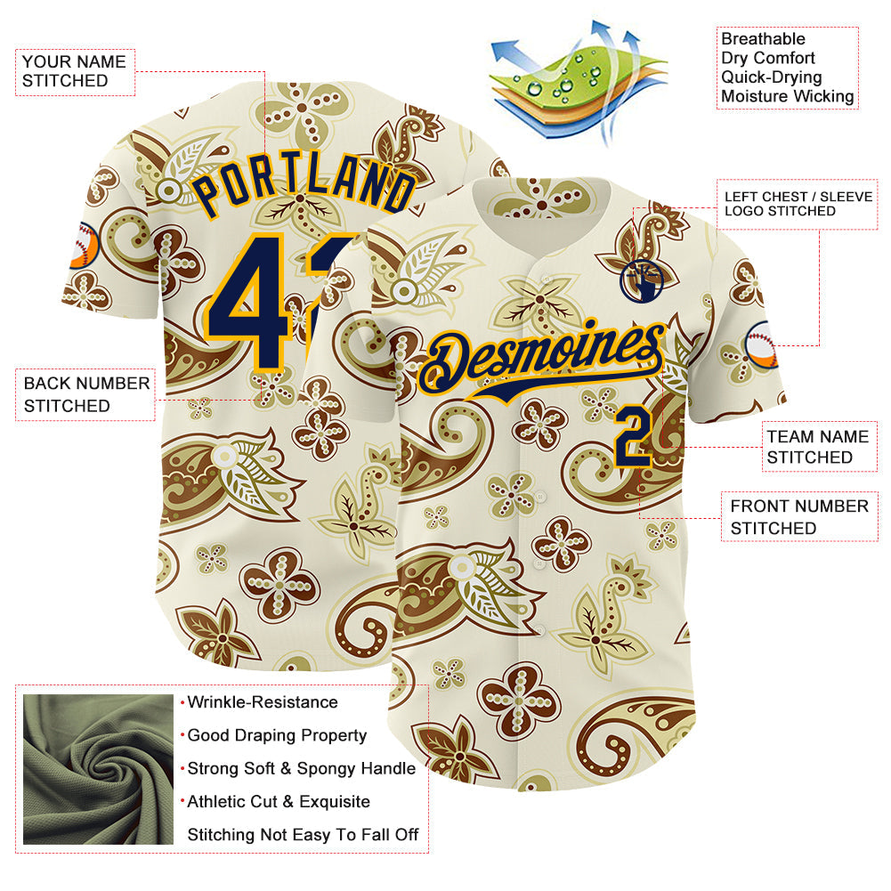 Custom White Navy-Gold Burning Man Boho Paisley Bandana Rave Authentic Baseball Jersey