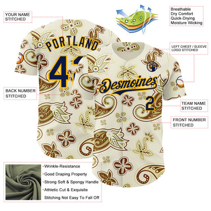 Custom White Navy-Gold Burning Man Boho Paisley Bandana Rave Authentic Baseball Jersey