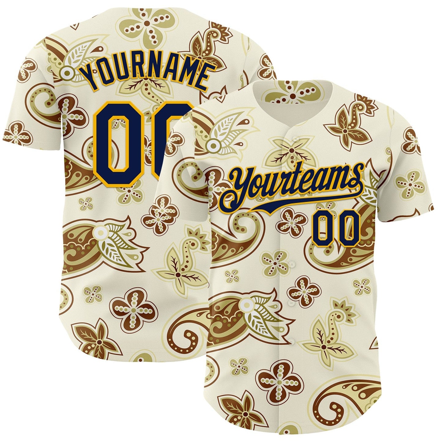 Custom White Navy-Gold Burning Man Boho Paisley Bandana Rave Authentic Baseball Jersey